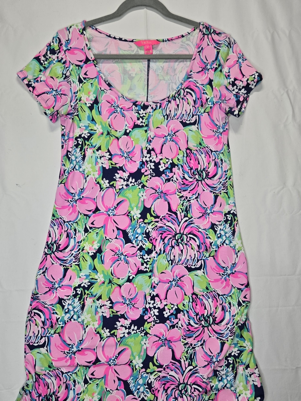 Lilly Pulitzer Pink Floral Tropical Short Sleeve Maxi Dress SzM Stretchy Comfort